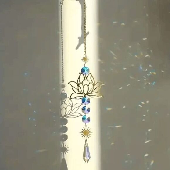 Golden Sun And Lotus Flower Crystal Hanging Sun Catcher - Picture 4 of 8